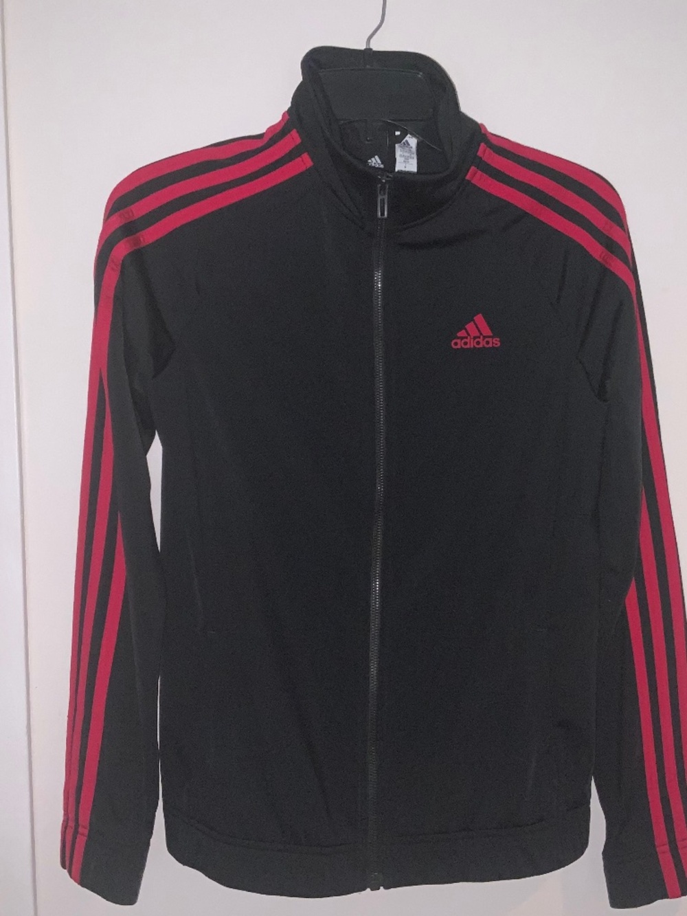 Adidas Black and Hot Pink Full Zip  3 Stripe Track Jacket